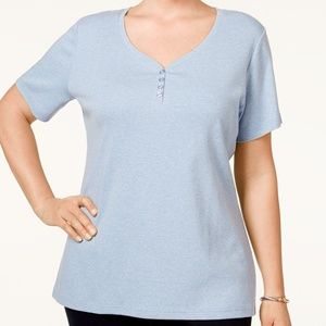 Karen Scott Henley T Shirt Light Blue Heater